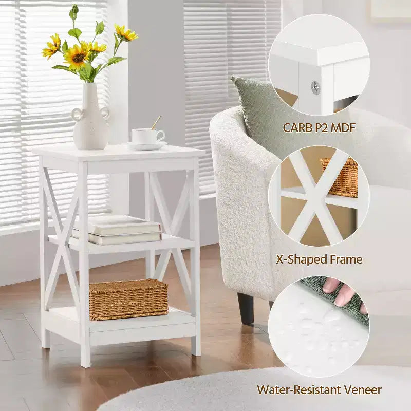 3 Tier Wood End Table with Storage Shelves for Living Room