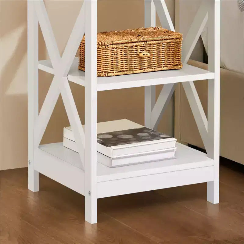 3 Tier Wood End Table with Storage Shelves for Living Room