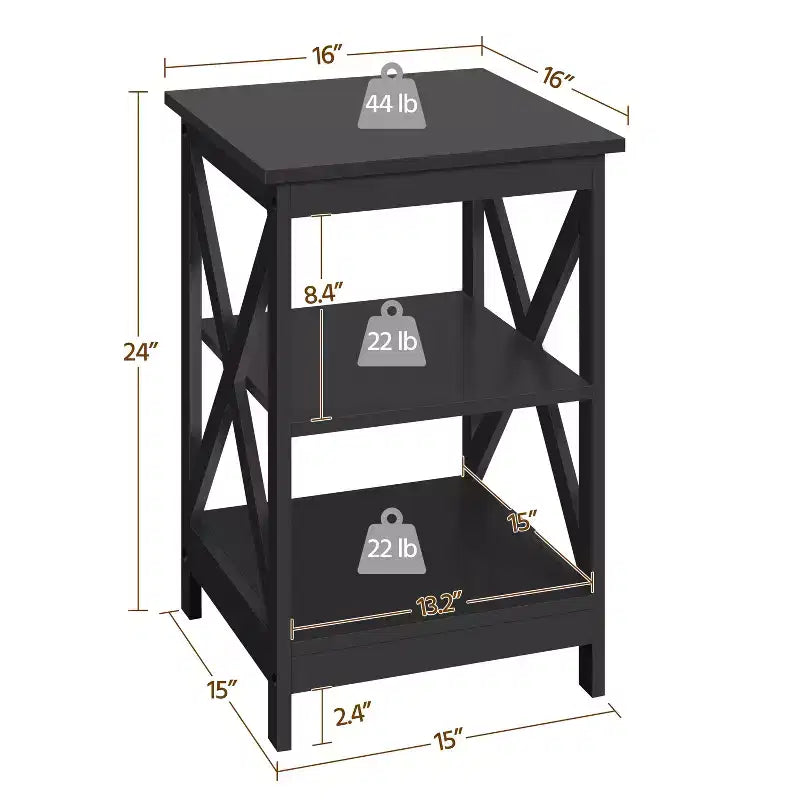 3 Tier Wood End Table with Storage Shelves for Living Room