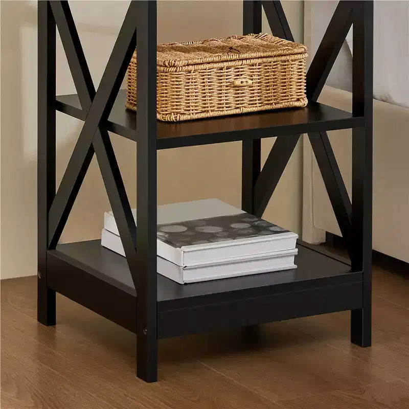 3 Tier Wood End Table with Storage Shelves for Living Room