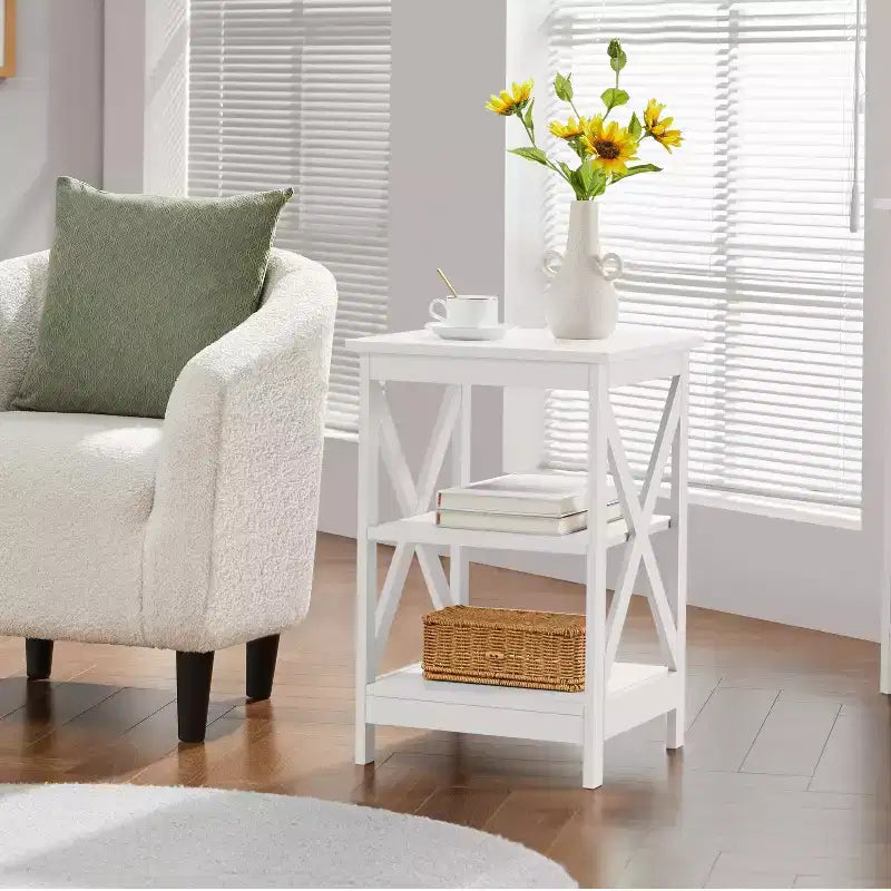 3 Tier Wood End Table with Storage Shelves for Living Room