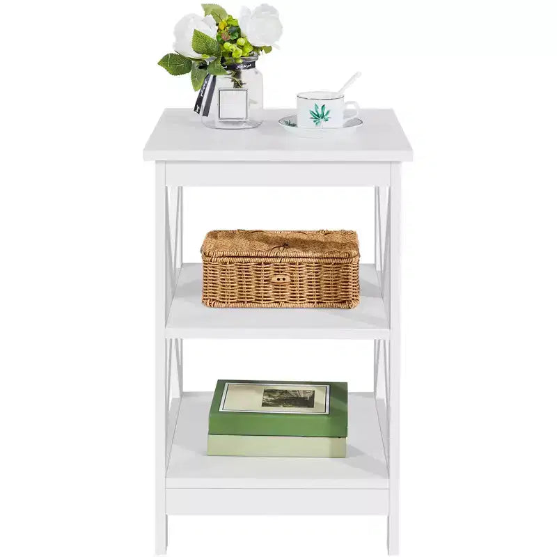 3 Tier Wood End Table with Storage Shelves for Living Room