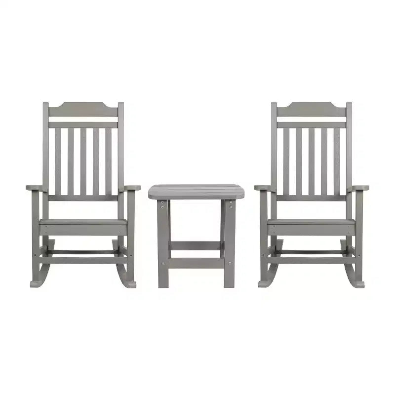 Conjunto de 2 sillas mecedoras de resina de polietileno para interior y exterior Emma y Oliver, con mesa auxiliar