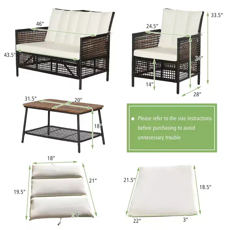 Conjunto de muebles de patio de ratán Costway de 8 piezas, sillas acolchadas, tablero de madera para mesa con estante