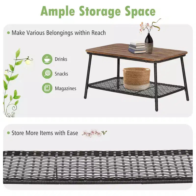 Conjunto de muebles de patio de ratán Costway de 8 piezas, sillas acolchadas, tablero de madera para mesa con estante