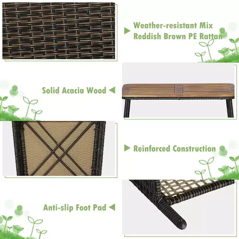 Conjunto de muebles de patio de ratán Costway de 8 piezas, sillas acolchadas, tablero de madera para mesa con estante