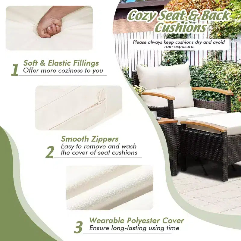 Conjunto de muebles de ratán para patio Costway de 5 piezas, sofá, otomana y mesa acolchada con superficie de madera