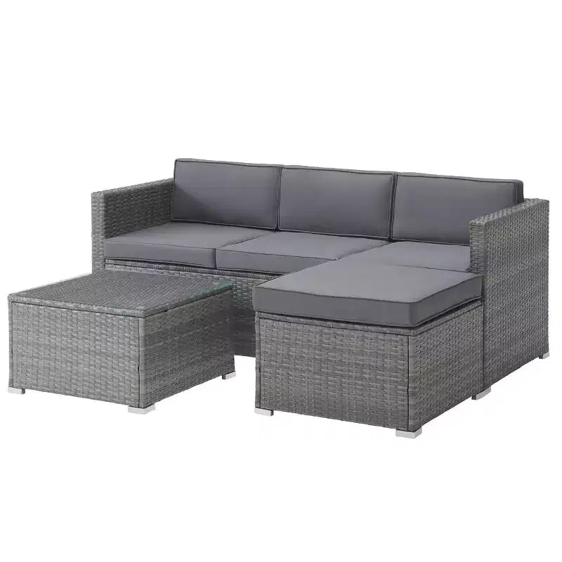 Patio Furniture Set  3-Piece Rattan Outdoor Sofa, Ottoman, and Table Combo for Deck, Pool, Sunroom or Backyard Furniture by Lavish Home (Gray/Blue)