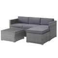 Patio Furniture Set  3-Piece Rattan Outdoor Sofa, Ottoman, and Table Combo for Deck, Pool, Sunroom or Backyard Furniture by Lavish Home (Gray/Blue)
