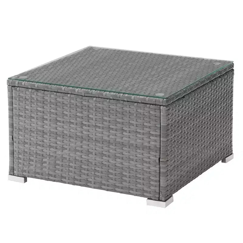 Conjunto de muebles para patio de 3 piezas: combinación de sofá de ratán para exterior, otomana y mesa para terraza, piscina, porche acristalado o jardín, de Lavish Home (gris/azul)