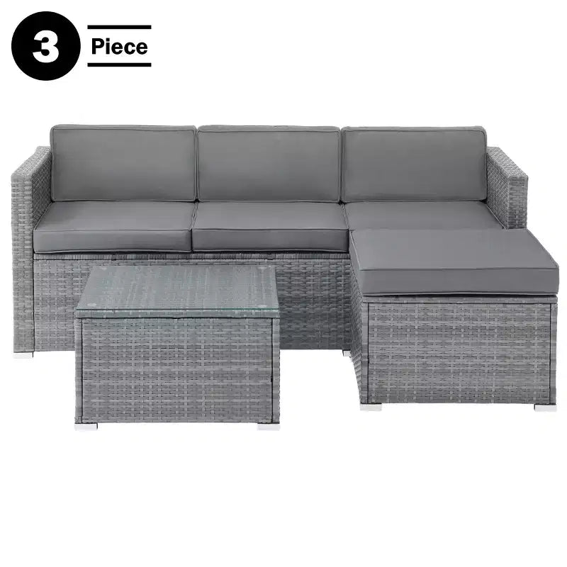 Conjunto de muebles para patio de 3 piezas: combinación de sofá de ratán para exterior, otomana y mesa para terraza, piscina, porche acristalado o jardín, de Lavish Home (gris/azul)