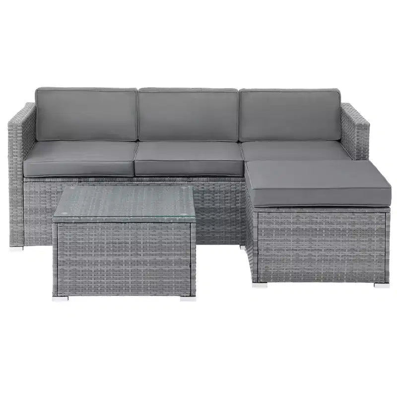 Conjunto de muebles para patio de 3 piezas: combinación de sofá de ratán para exterior, otomana y mesa para terraza, piscina, porche acristalado o jardín, de Lavish Home (gris/azul)
