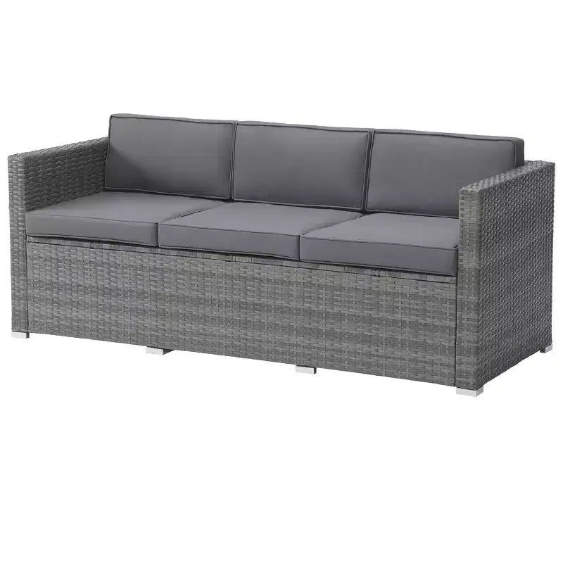 Conjunto de muebles para patio de 3 piezas: combinación de sofá de ratán para exterior, otomana y mesa para terraza, piscina, porche acristalado o jardín, de Lavish Home (gris/azul)