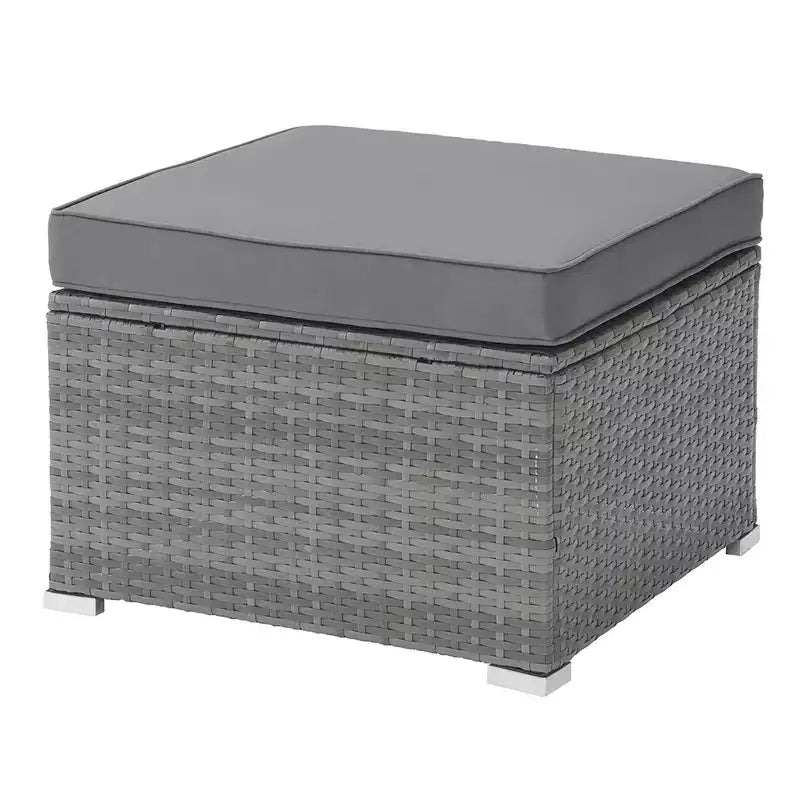 Conjunto de muebles para patio de 3 piezas: combinación de sofá de ratán para exterior, otomana y mesa para terraza, piscina, porche acristalado o jardín, de Lavish Home (gris/azul)