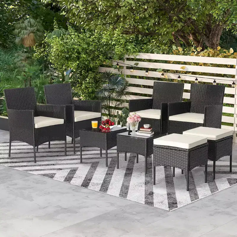 Conjunto de muebles de ratán para patio de 8 piezas de Costway, sofás, otomanas y mesa acolchados, combinación libre