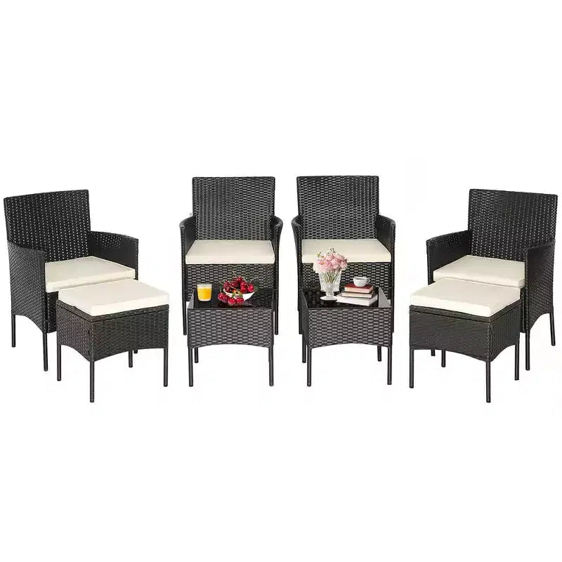 Conjunto de muebles de ratán para patio de 8 piezas de Costway, sofás, otomanas y mesa acolchados, combinación libre