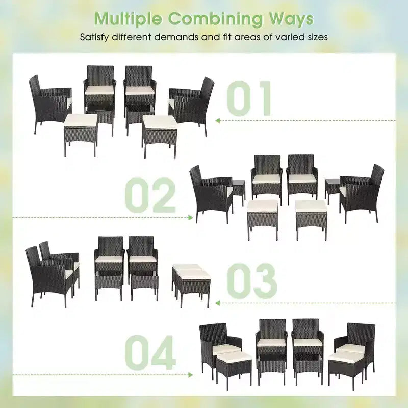 Conjunto de muebles de ratán para patio de 8 piezas de Costway, sofás, otomanas y mesa acolchados, combinación libre