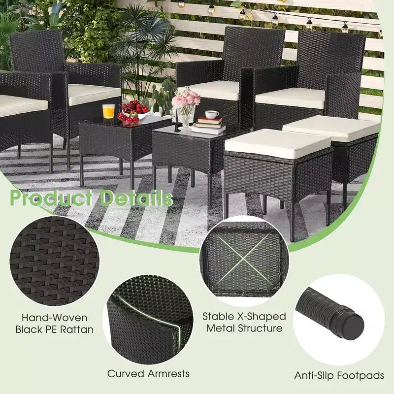 Conjunto de muebles de ratán para patio de 8 piezas de Costway, sofás, otomanas y mesa acolchados, combinación libre