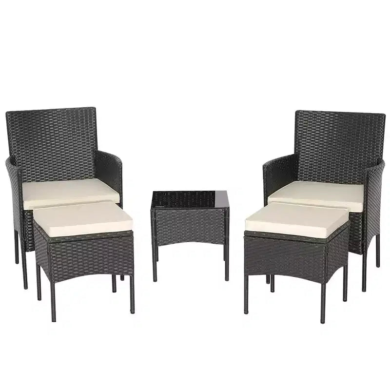 Ensemble de mobilier de jardin en rotin 5 pièces Costway, canapé rembourré, repose-pieds, accoudoirs et table d’appoint