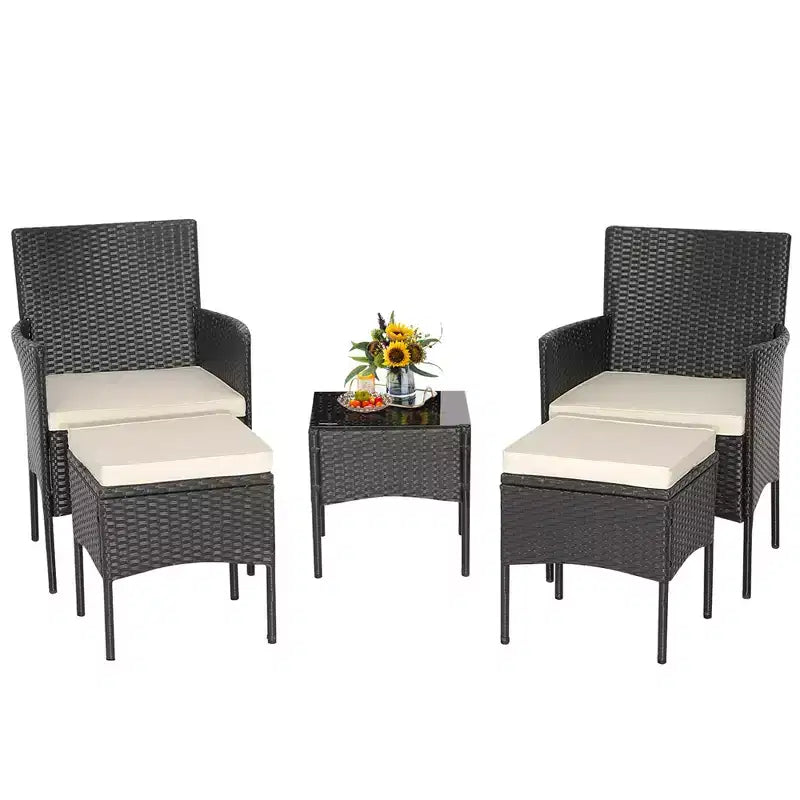 Ensemble de mobilier de jardin en rotin 5 pièces Costway, canapé rembourré, repose-pieds, accoudoirs et table d’appoint
