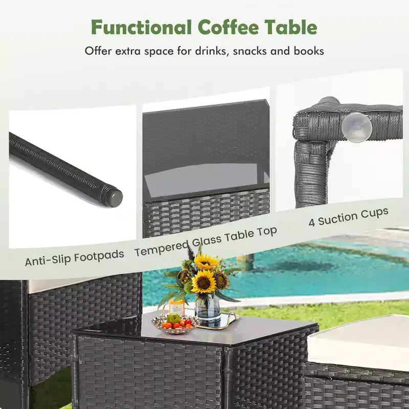 Ensemble de mobilier de jardin en rotin 5 pièces Costway, canapé rembourré, repose-pieds, accoudoirs et table d’appoint