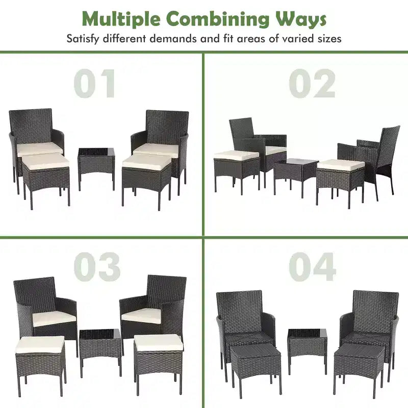 Ensemble de mobilier de jardin en rotin 5 pièces Costway, canapé rembourré, repose-pieds, accoudoirs et table d’appoint