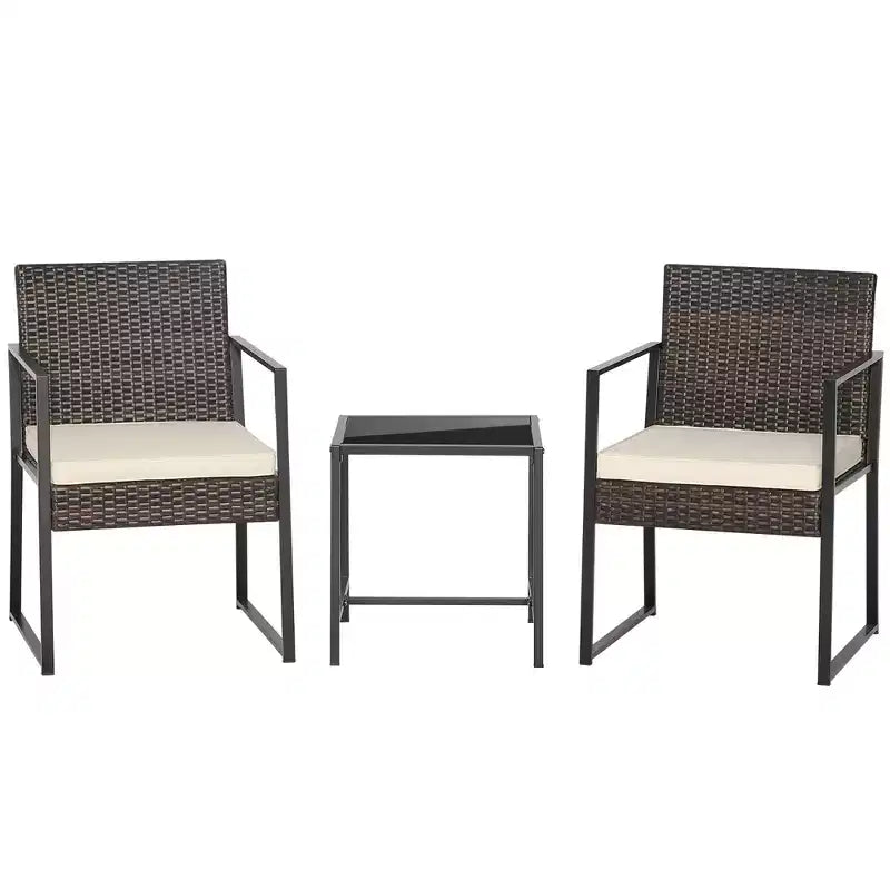 Costway 3pcs Patio Furniture Set Heavy Duty Cushioned Wicker Rattan Chairs Table