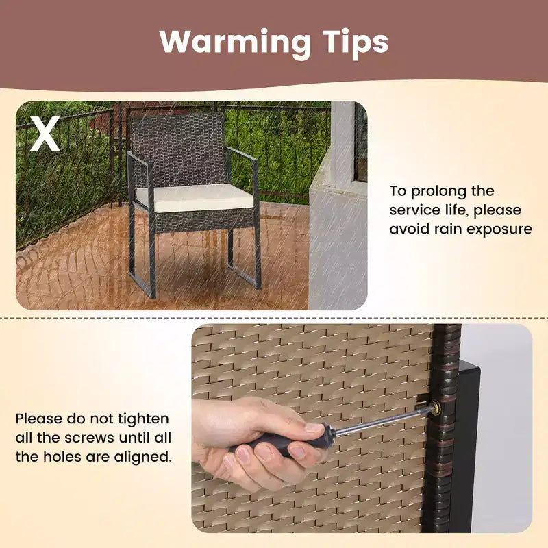 Costway 3pcs Patio Furniture Set Heavy Duty Cushioned Wicker Rattan Chairs Table