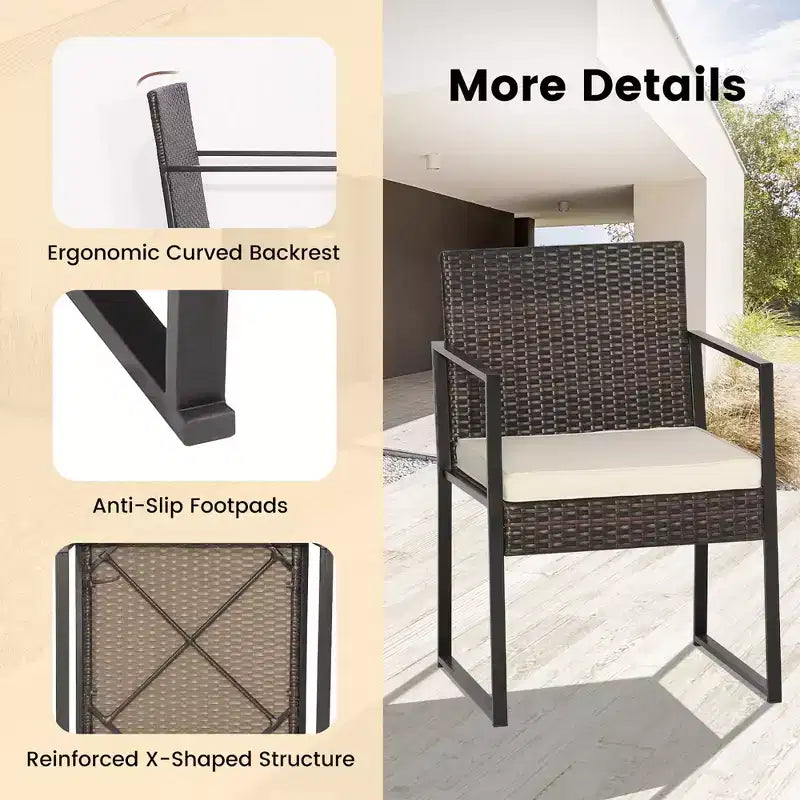 Costway 3pcs Patio Furniture Set Heavy Duty Cushioned Wicker Rattan Chairs Table