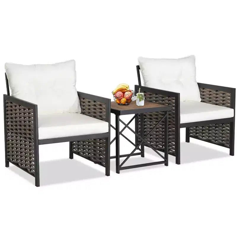 Conjunto de muebles de ratán para patio Costway, de 3 piezas, con mesa de centro de madera de acacia y 2 sillas, para el jardín