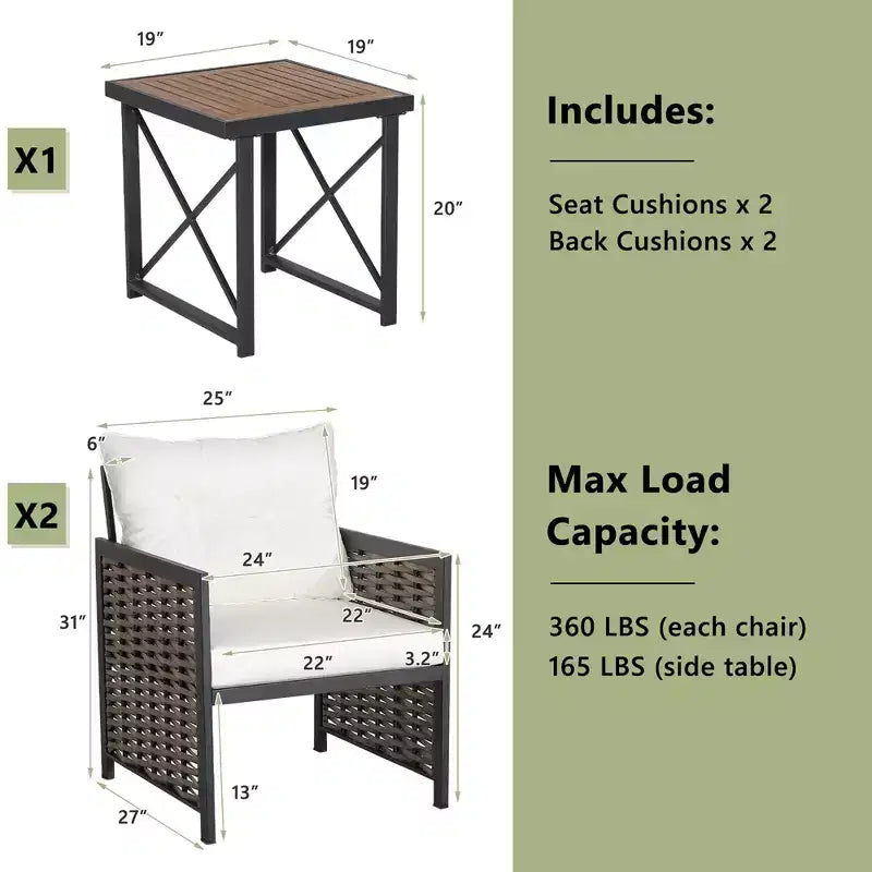 Conjunto de muebles de ratán para patio Costway, de 3 piezas, con mesa de centro de madera de acacia y 2 sillas, para el jardín