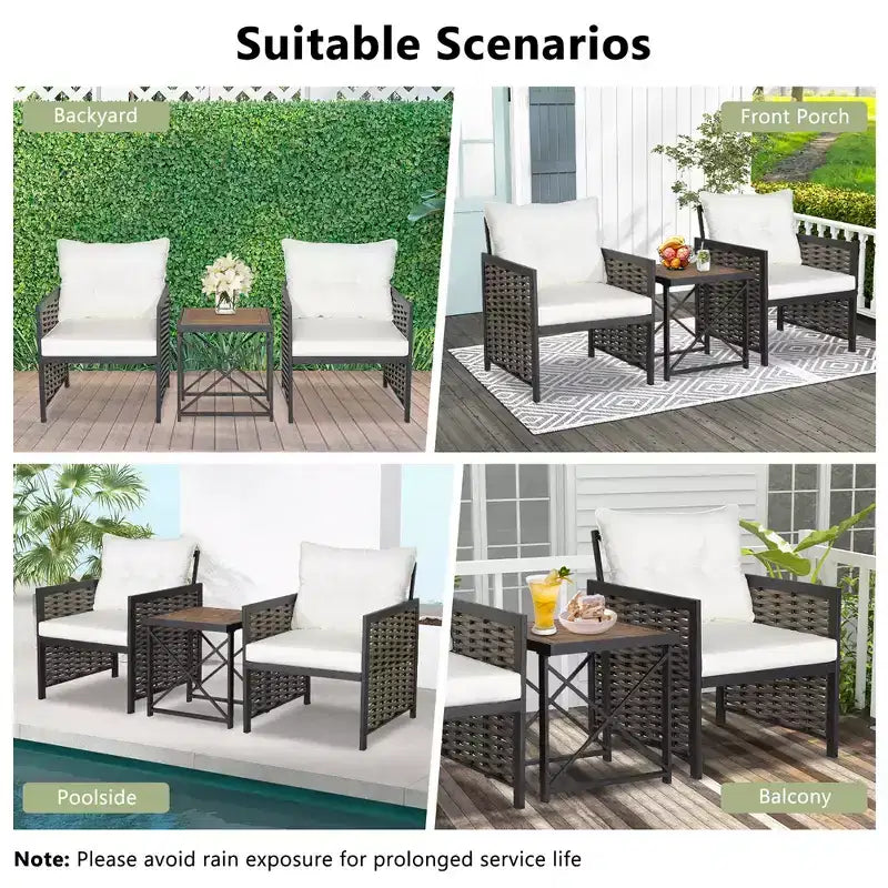 Conjunto de muebles de ratán para patio Costway, de 3 piezas, con mesa de centro de madera de acacia y 2 sillas, para el jardín