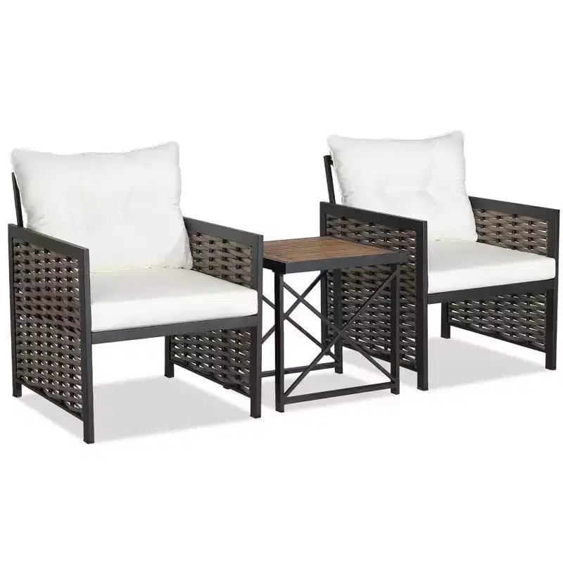 Conjunto de muebles de ratán para patio Costway, de 3 piezas, con mesa de centro de madera de acacia y 2 sillas, para el jardín