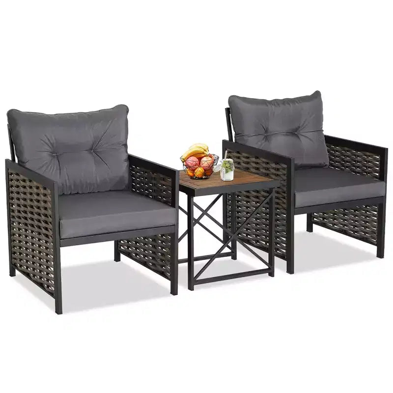 Conjunto de muebles de ratán para patio Costway, de 3 piezas, con mesa de centro de madera de acacia y 2 sillas, para el jardín