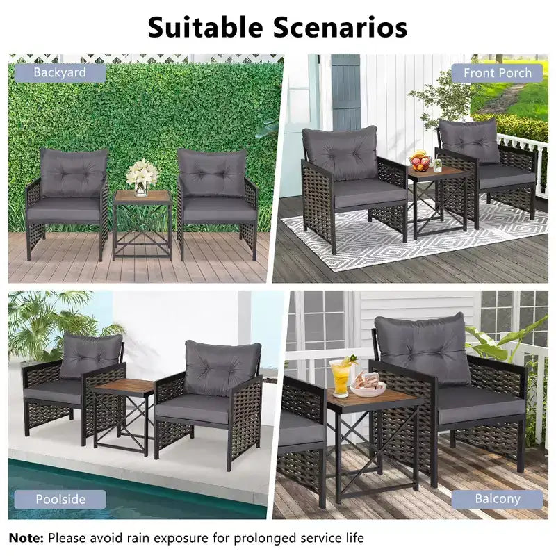 Conjunto de muebles de ratán para patio Costway, de 3 piezas, con mesa de centro de madera de acacia y 2 sillas, para el jardín