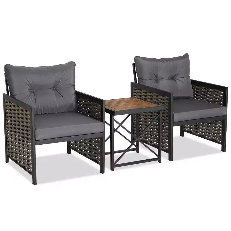 Conjunto de muebles de ratán para patio Costway, de 3 piezas, con mesa de centro de madera de acacia y 2 sillas, para el jardín