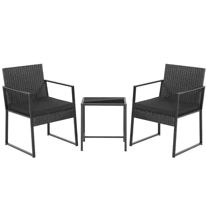 Costway conjunto de muebles de jardín de 3 piezas, sillas de mimbre de ratán acolchadas de alta resistencia y mesa, para exterior