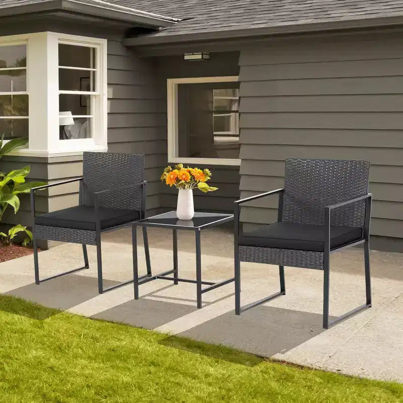 Costway conjunto de muebles de jardín de 3 piezas, sillas de mimbre de ratán acolchadas de alta resistencia y mesa, para exterior