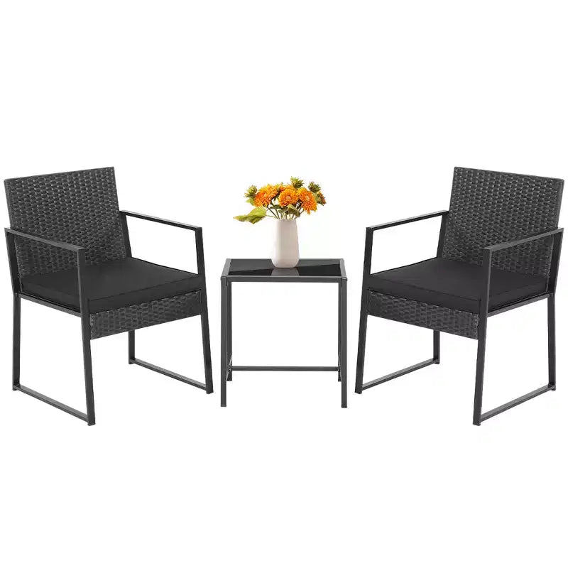 Costway conjunto de muebles de jardín de 3 piezas, sillas de mimbre de ratán acolchadas de alta resistencia y mesa, para exterior