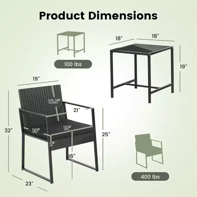 Costway conjunto de muebles de jardín de 3 piezas, sillas de mimbre de ratán acolchadas de alta resistencia y mesa, para exterior