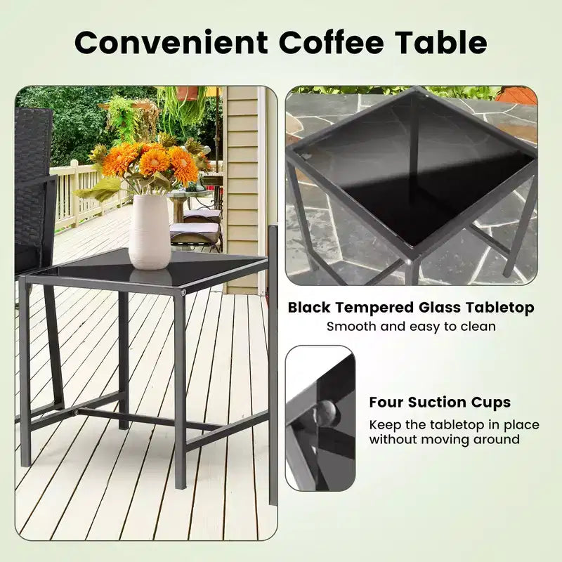 Costway conjunto de muebles de jardín de 3 piezas, sillas de mimbre de ratán acolchadas de alta resistencia y mesa, para exterior