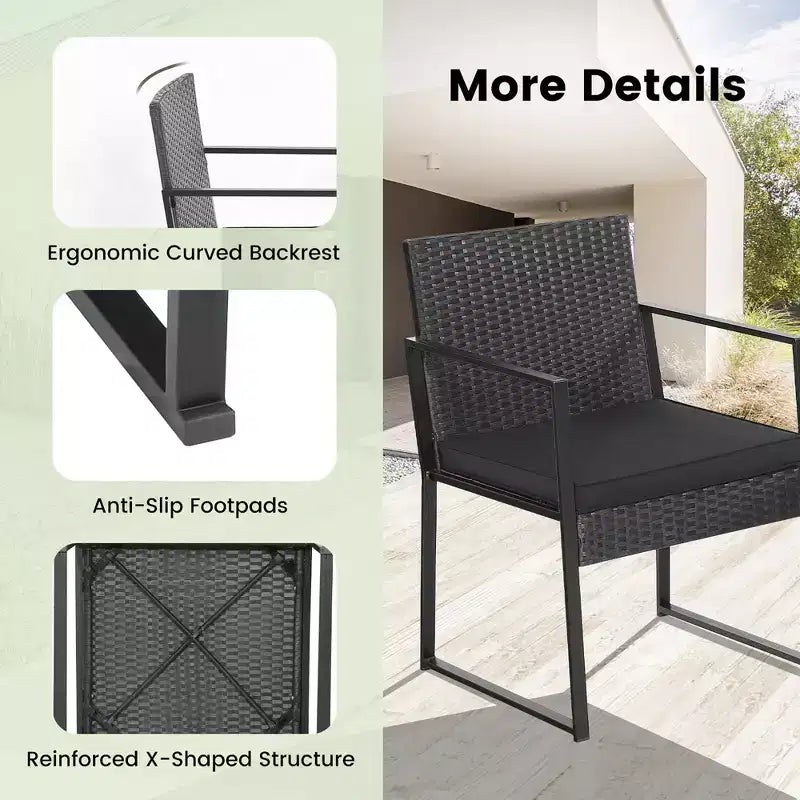 Costway conjunto de muebles de jardín de 3 piezas, sillas de mimbre de ratán acolchadas de alta resistencia y mesa, para exterior