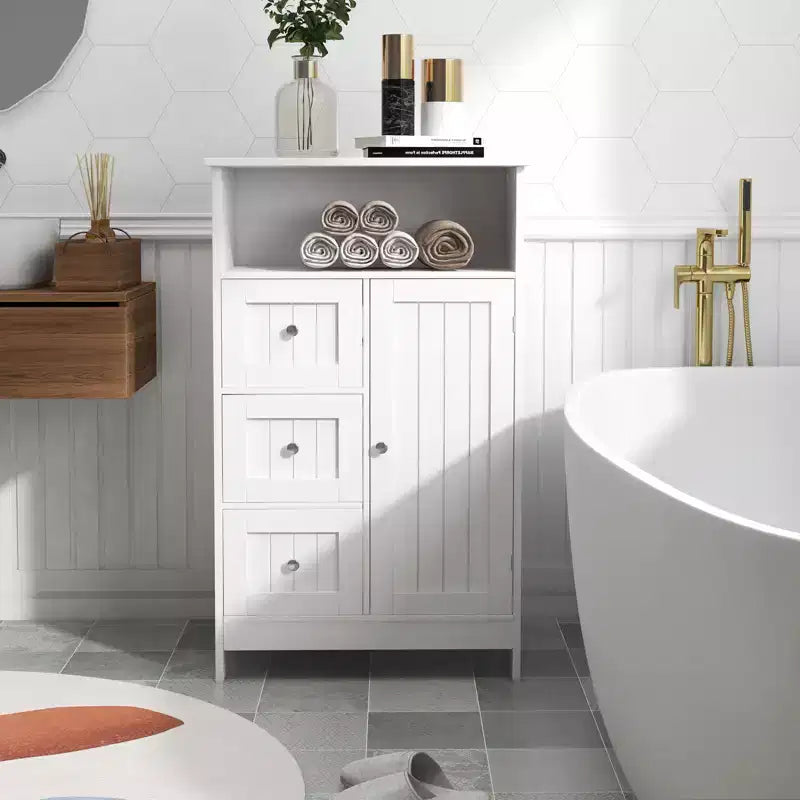 Bathroom Freestanding Storage Cabinet with 3 Drawers and 1 Door, White - ModernLuxe