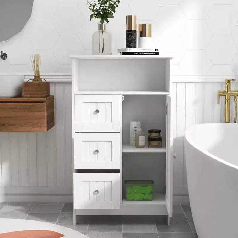 Bathroom Freestanding Storage Cabinet with 3 Drawers and 1 Door, White