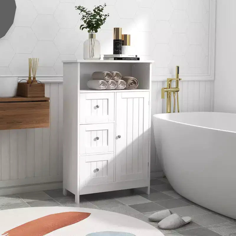 Bathroom Freestanding Storage Cabinet with 3 Drawers and 1 Door, White