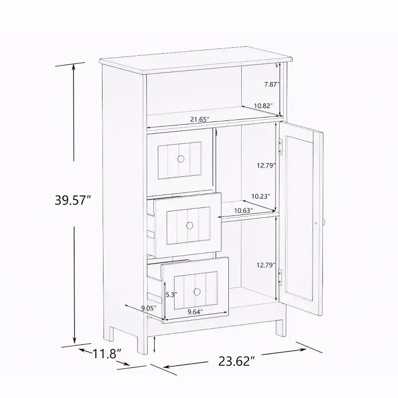 Bathroom Freestanding Storage Cabinet with 3 Drawers and 1 Door, White