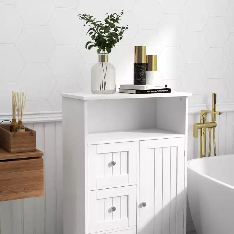 Bathroom Freestanding Storage Cabinet with 3 Drawers and 1 Door, White
