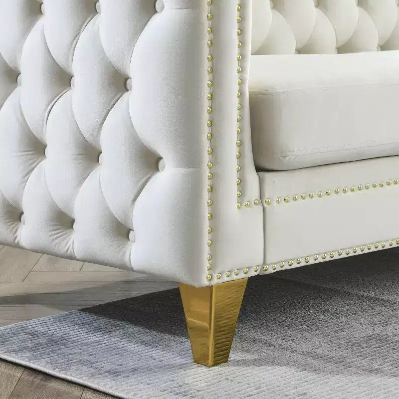 Modern Velvet Sofa with Button Tufted Square Arms and Metal Legs
