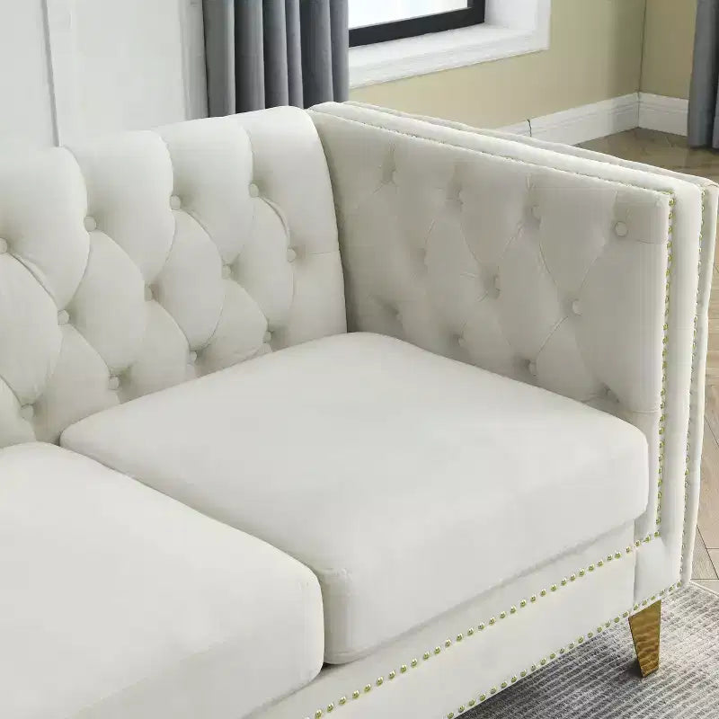 Modern Velvet Sofa with Button Tufted Square Arms and Metal Legs