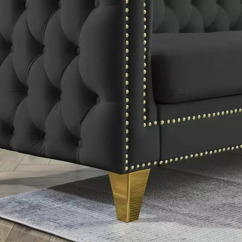 Modern Velvet Sofa with Button Tufted Square Arms and Metal Legs